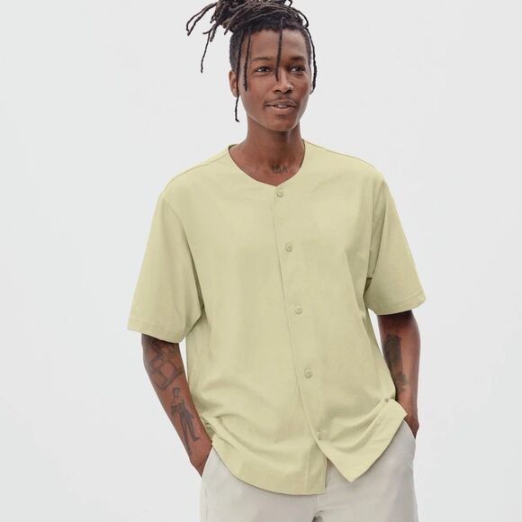 Everlane Baseball Shirt Mens XXL Green Premium Weight Button Front Short Sleeve - Picture 2 of 12
